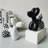 Sculptures Damier Ballon Chien Sculpture Animal Décoration Figurines Bureau Décor À La Maison Chien Statue Noir Abstrait Moderne Artisanat