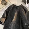 T-Shirt Erkekler Kısa Kollu Düz Renk Sokak Giyim Tasarımı Batik Asit Eski W Yaz Kapalı Büyük Boy Kalın Pamuklu R7IG# Solmaz