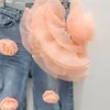 Jeans pour femmes Mode 3D Décoration florale Taille haute 2024 Printemps Produits européens Pantalons à jambes larges droites pour femmes