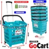 Laundry Bags Bigger GoCart Grocery Cart Rolling Shopping Basket On Wheels Hamper With Handle Cleaning Caddy Trolley Teal