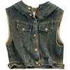 Kvinnors västar huva denimjacka väst ärmlös koreansk vintage cowboy camisole 2024 Spring Autumn Short All-Matched Top Tank