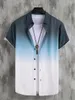 2023 Grensoverschrijdende Hawaiiaanse Heren Korte Mouw Shirt Gradiëntkleur Pocket Single Breasted Strand Casual Shirt H8C6 #