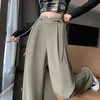 seoulish 2024 New High Waist Women Trousers New Chinese Style Casual Wide Leg Full Length Office Ladies Solid Minimalism Pants P76H#