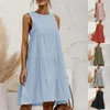 Casual jurken losse 2024 zomer damesvest katoenen mouwloze jurk effen kleur middellange grote naaischommel