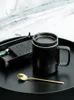 Tasses Tasse givrée Texture avec couvercle Grande capacité Tasse en céramique Café Eau Mâle Bureau Cadeau Thé
