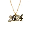 Correntes de ouro prata cor brilhando strass 2024 pingente digital colar para mulheres homens vintage criativo metal jóias presentes