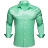 Luxe Shirts voor Mannen Zijde Satijn Effen Effen Rood Groen Geel Paars Slim Fit Mannelijke Blouses Turn Down Kraag Casual tops T3E7#