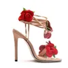 Sandaler Crystal Queen Womens Red Rose Cross Tie High Heels Summer Dress Sexiga skor H240328