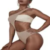 ZAFUL geribbelde bikini met één schouder, colorblock uitgesneden zwemkleding uit één stuk