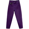 Women's Jeans Elastic Purple Denim Pants 2024 Spring Summer All-match Loose Harem Solid Color High Waist Causal Women Trousers