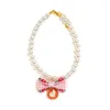 Dog Apparel Pet Bowknot Adjustable Collar Cat Jewelry Princess Pearl Necklace Puppy