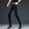 2022 Cott Men Jeans Pants Lace Up Denim Trousers Black Pants Skinny Slim Hip Hop Sportswear Elastic Waist Male Trousers f0PX#