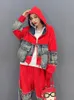 2023 Vinterkläder Nya koreanska fi lg ärm huva jacka casual byxor sömmar denim kostym Lossa damer Två stycke Set H8ks#