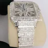 힙합 보석 스테인리스 스틸 강철 보이지 않는 설정 아이스 아웃 다이아몬드 시계 바게트 VVS Moissanite Watch