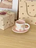 Tasses et soucoupes en fleurs de cerisier, ensemble de tasses et assiettes à café avec main, tasse de haute beauté, cadeau d'anniversaire, eau en céramique, 250ml