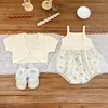 Conjuntos de roupas Bonito Bebê Menina Roupas Coréia Estilo Nascido Princesa Sem Mangas Malha Flor Vestido Romper Algodão Cardigan Crop Top 2 PCS Conjunto de Verão