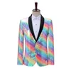 2023 Nya män Rainbow Sequin Suit Jacket LG Sleeve Single Butt Man Bankett Blazer Fi Luxury Bar Stage Prom Party Cotume I8ew#
