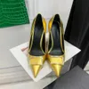 Üst düzey metal süslemeler dekorasyon yüksek topuklu ayakkabılar sivri ayak parmağı pompalar 105mm altın metal buzağı lüks elbise ayakkabı akşam parti düğün topuklu fabrika ayakkabı