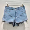 Jeans pour femmes, industrie lourde, cristal brillant, coutures à pampilles, décoratif, taille haute, short en Denim, pantalon slim extensible