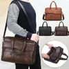 Shujin Retro Men PU Leather Black Briefcase Business Men Handbags Male Vintage Shourdle Messenger Bag Large Laptop Handbags1208c