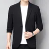 men Cott & Linen Casual Blazer 2024 Spring Summer No Lining Notched Lapel Mens Suit Jacket Lightweight Thin Coat Gray / Black s6QG#