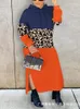 Casual Dresses Women 2024 Regular Full Sleeve Thick Mid Length Dress Hooded Leopard Print Sweatshirts Long Loose Autumn Winter