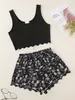 Två stycken set pyjamas för kvinnor docka tryck väst sömnkläder pyjamas camisole shorts set summer loungewear hemkläder u6r0#