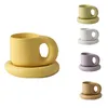 Mugs 300Ml Creative Handmade Handle Mug And Oval Plate Ceramic Cup Saucer For Coffee Tea Milk Cake Nordic Home Decor