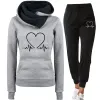 woman Tracksuit 2 Piece Set Winter Warm Hooded Pullovers Sweatshirts Female Jogging Tops Or Black Pants Clothing Sports Outfits D2kg#
