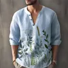 Мужская блузка Vintage Bohemian Printed Lg Sleeve Повседневная рубашка с пуговицами Блузка Свободные Henley с V-образным вырезом Пляжные топы Гавайские футболки U2Yj #