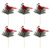 Party Decoration 6 PCS Artificial Red Realistic Feather Birds Christmas Tree Ornaments Holiday Decor