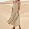 Casual Dresses Dress for Women 2024 Fashion Solid Cotton Sleeveless With Pocket Loose Tank Maxi Teen Formal Long Long