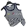 Designer Embroidered Tanks Top Women Stripe Print Vest Quick Drying Elastic Vests U Neck Sport Tee