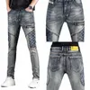 Fi Hommes Slim Fit Patchwork Jeans Mâle Rétro Distred Denim Pantalon Poche Brodée Y2K Punk Boyfriend Vintage Pantalon J3ZG #
