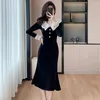 Casual Dresses Solid Color Canary Autumn and Winter Fashion Rich Daughter Doll Retro Fishtail Dress