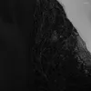 Robes décontractées femmes robe transparente dentelle à manches longues gaine mince élastique col en V au-dessus du genou longueur mini fête bal