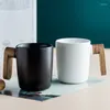 Tasses avec poignée en bois et couvercle, ensemble de tasses en céramique pour les amateurs de tasses à café