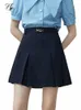 fsle College Style A-LINE Skirts Pleated Design High Waist Women Above-Knee Length Skirt Solid Twill Women Summer Mini Skirt v50i#