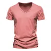 100% Cott V-hals Mannen T-shirt Fitn Sport Running Slim Fit Soild T-shirts Mannelijke Tops Tees Zomer Korte Mouw T-shirt voor Mannen l9nw #