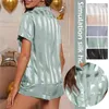 Home Clothing Ice Silk Pajamas Sets For Women Sexy Long Sleeve Short Sleepwear Cardigan Female Pyjamas