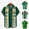 Men's Casual Shirts Summer Vintage St-Patrick-Day Carnival Short Sleeve Shirt Trendy 3D Print Oversized Green Series Fresh Style