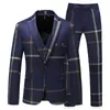 Hommes Plaid 3 pièces costume ensemble Blazer gilet pantalon Style britannique mince Double boutonnage mariage Dr veste manteau pantalon gilet L1F7 #