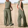 Women's Two Piece Pants 1 Set Top Simple Pure Color Wide Leg Outfit Temperament T-shirt Vintage Streetwear