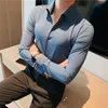 Hombres Dr Shirt Fi LG Manga Busin Social Camisa Masculina Color Sólido Butt Down Collar Trabajo Blanco Camisa Negra 4XL m3mM #