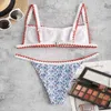 ZAFUL Damen-Bikini-Set im Bohemian-Stil mit Riemchen und seitlicher Schnürung, dreieckiger, frecher String, brasilianische Badebekleidung