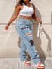 LW Plus Size High-Waist Print Stretchy Jeans Straight Zipper Fly Stretchy Daily Mantel Fi Damenhosen Streetwears K9qc #