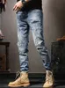 2024 primavera e outono novo azul lágrima vintage pequeno pé calças masculinas casuais magro confortável de alta qualidade estiramento jeans 28-36 a7aA #