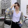 Kvinnor fr LG Sleeve Open Frt Short Cardigan Casual Loose V Neck Knit Cardigan Sweaters Outwear 183l#