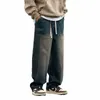 Herrens höst och vinter nya hiphop jeans street stil hip hop lossa denim byxor y2k harajuku raka ben byxor för män 04e9#