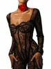 Fantoye Sexy See Through Lace Bloemen Vrouwen Jumpsuit Wit Lg Mouw Hollow Out Jumpsuit Herfst Bodyc Elegante Partij Clubwear 53sE #